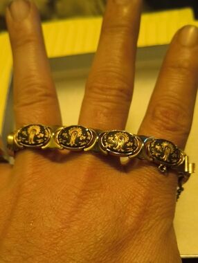 Gold and Black Medallion Link Bracelet - Women